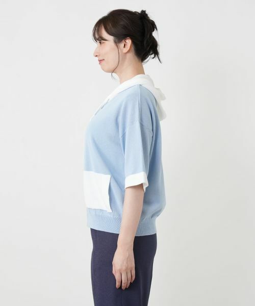 Leilian / レリアン カーディガン・ボレロ | 配色切替五分袖パーカ【HAND】 | 詳細18