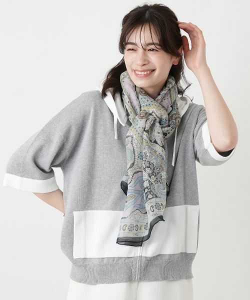 Leilian / レリアン カーディガン・ボレロ | 配色切替五分袖パーカ【HAND】 | 詳細2