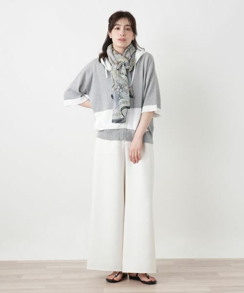 Leilian / レリアン カーディガン・ボレロ | 配色切替五分袖パーカ【HAND】 | 詳細3