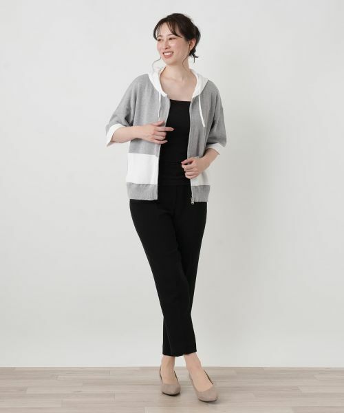 Leilian / レリアン カーディガン・ボレロ | 配色切替五分袖パーカ【HAND】 | 詳細6