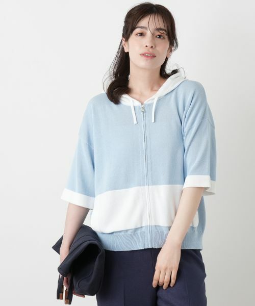 Leilian / レリアン カーディガン・ボレロ | 配色切替五分袖パーカ【HAND】 | 詳細9