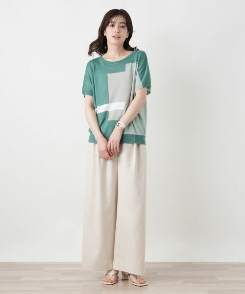 Leilian / レリアン ニット・セーター | ブロック柄クルーネックニット【HAND】 | 詳細10