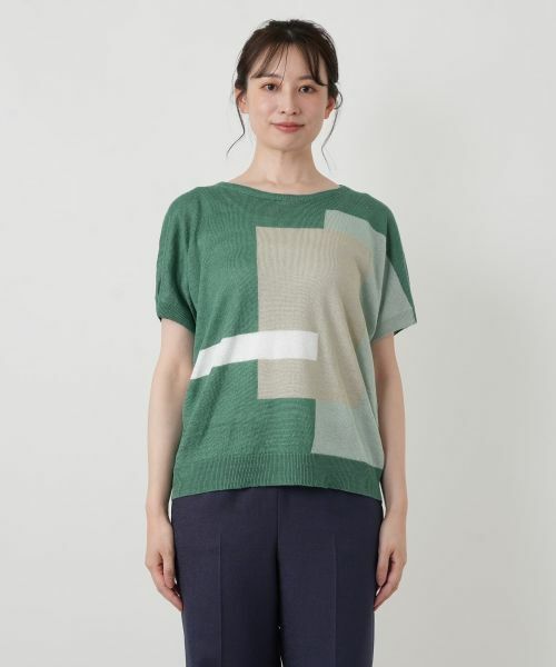 Leilian / レリアン ニット・セーター | ブロック柄クルーネックニット【HAND】 | 詳細16