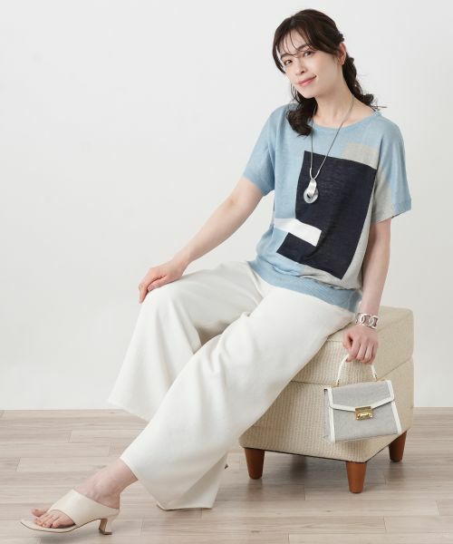 Leilian / レリアン ニット・セーター | ブロック柄クルーネックニット【HAND】 | 詳細2