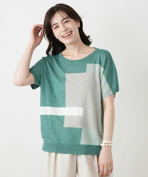 Leilian / レリアン ニット・セーター | ブロック柄クルーネックニット【HAND】 | 詳細8
