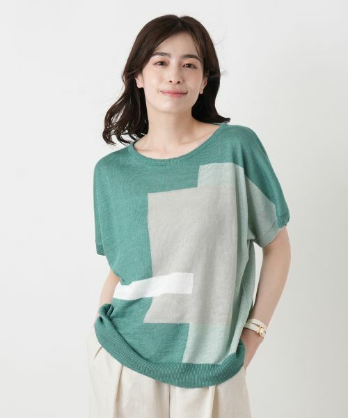 Leilian / レリアン ニット・セーター | ブロック柄クルーネックニット【HAND】 | 詳細9