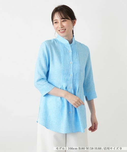 Leilian / レリアン シャツ・ブラウス | ピンタックフレアブラウス（スカイブルー）