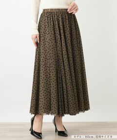 Leilian / レリアン ミニ・ひざ丈スカート | ドット柄ギャザーロングスカート【BOURGE】