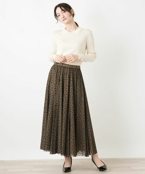 Leilian / レリアン ミニ・ひざ丈スカート | ドット柄ギャザーロングスカート【BOURGE】 | 詳細1