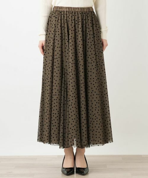 Leilian / レリアン ミニ・ひざ丈スカート | ドット柄ギャザーロングスカート【BOURGE】 | 詳細4