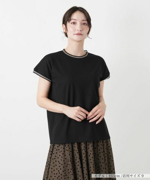 Leilian / レリアン カットソー | シアー切替クルーネックカットソー【BOURGE】（ブラック）