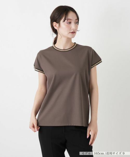 Leilian / レリアン カットソー | シアー切替クルーネックカットソー【BOURGE】（ブラウン系）