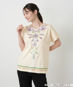 Leilian / レリアン Tシャツ | 刺繍風レースプリントVネックTシャツ【MUSE BY ROCHAS Premiere】