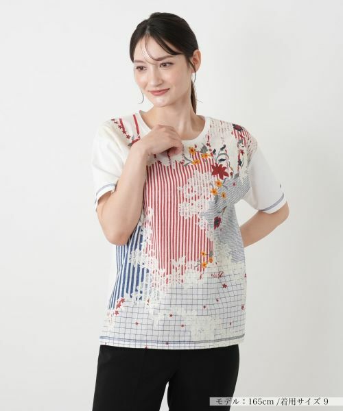 Leilian / レリアン Tシャツ | 鍵レース刺繍風プリントTシャツ【MUSE BY ROCHAS Premiere】（アイボリー）