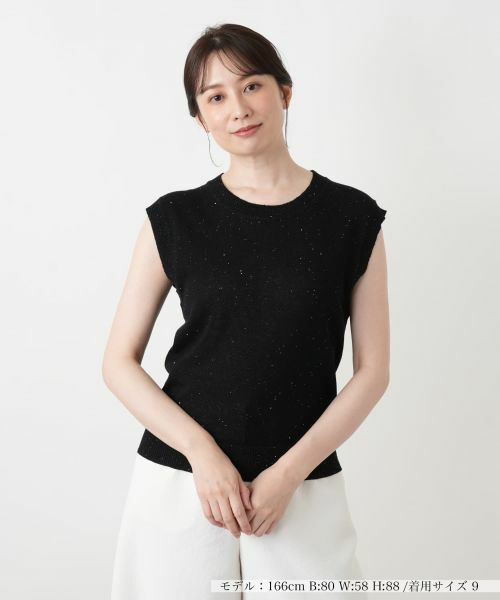Leilian / レリアン ニット・セーター | スパンコールノースリーブニット（ブラック）