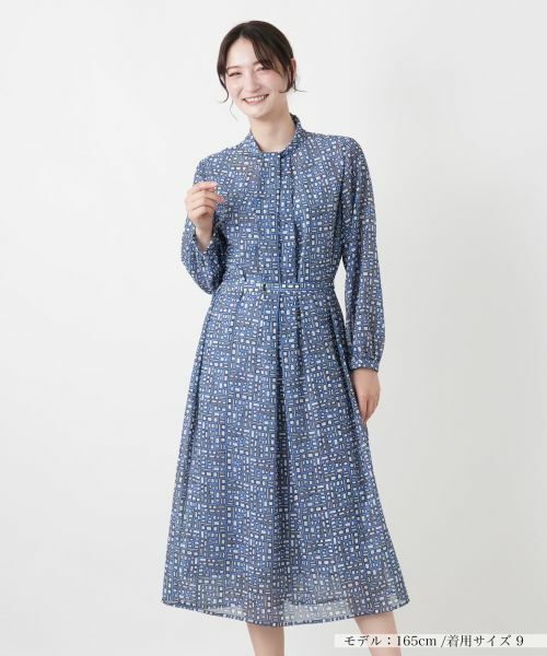 Leilian / レリアン ドレス | 幾何学柄フレアワンピース【Leilian WHITE LABEL】（コバルトブルー）