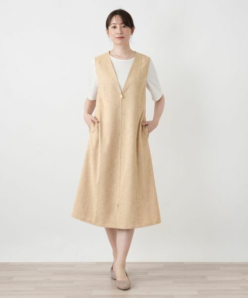 Leilian / レリアン ロング・マキシ丈ワンピース | Vネックジャンパースカート【Leilian WHITE LABEL】 | 詳細1