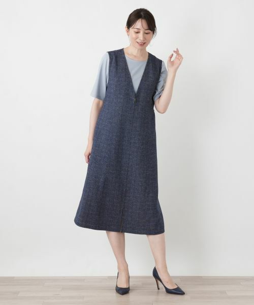 Leilian / レリアン ロング・マキシ丈ワンピース | Vネックジャンパースカート【Leilian WHITE LABEL】 | 詳細4