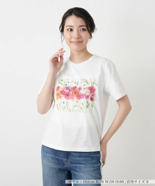 Leilian / レリアン Tシャツ | フラワープリントTシャツ【2026年5月カタログ】(アイボリー)