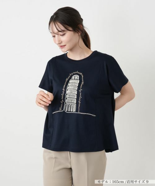 Leilian / レリアン カットソー | 刺繍クルーネックカットソー【MUSE BY ROCHAS Premiere】（ネイビー）