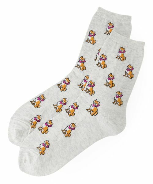 Leilian / レリアン ソックス | キツネ柄クルーソックス（グレー）