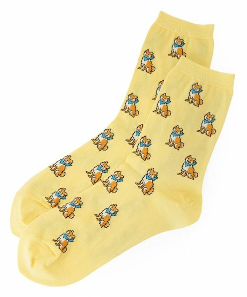 Leilian / レリアン ソックス | キツネ柄クルーソックス（イエロー系）