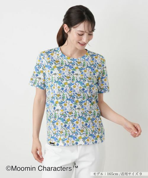 Leilian / レリアン カットソー | ムーミン柄クルーネックTシャツ（コバルトブルー）