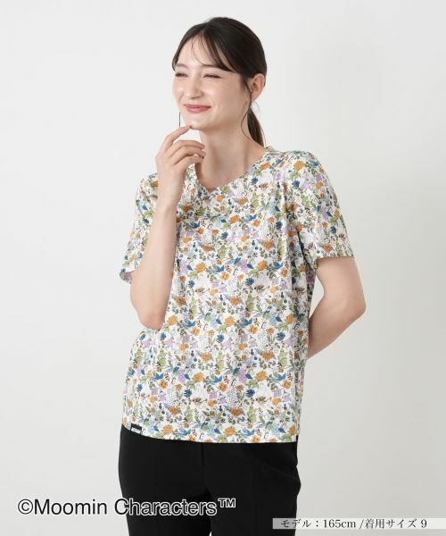 Leilian / レリアン カットソー | ムーミン柄クルーネックTシャツ（パープル）