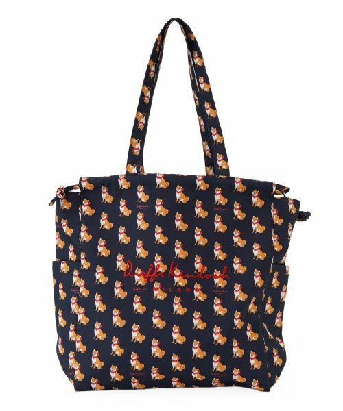 Leilian / レリアン トートバッグ | プリント巾着トートバッグ（ネイビー）