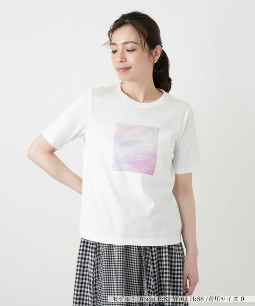 Leilian / レリアン カットソー | 【接触冷感】プリントクルーネックTシャツ（アイボリー）