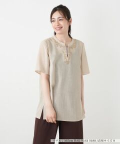 Leilian / レリアン シャツ・ブラウス | スキッパーキーネック刺繍ブラウス