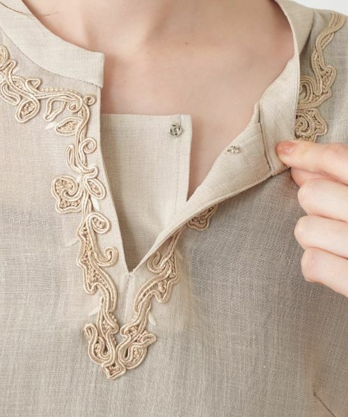 Leilian / レリアン シャツ・ブラウス | スキッパーキーネック刺繍ブラウス | 詳細16