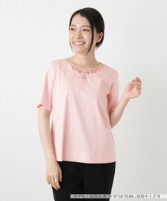 Leilian / レリアン Tシャツ | 【接触冷感】レース刺繍カットソー