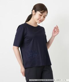 Leilian / レリアン Tシャツ | 刺繍クルーネックカットソー【Leilian WHITE LABEL】