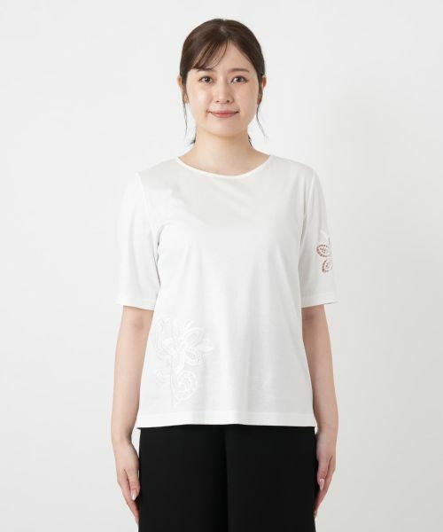 Leilian / レリアン Tシャツ | 刺繍クルーネックカットソー【Leilian WHITE LABEL】 | 詳細7