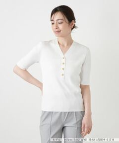 Leilian / レリアン ニット・セーター | ヘンリーVネックニット【Leilian WHITE LABEL】