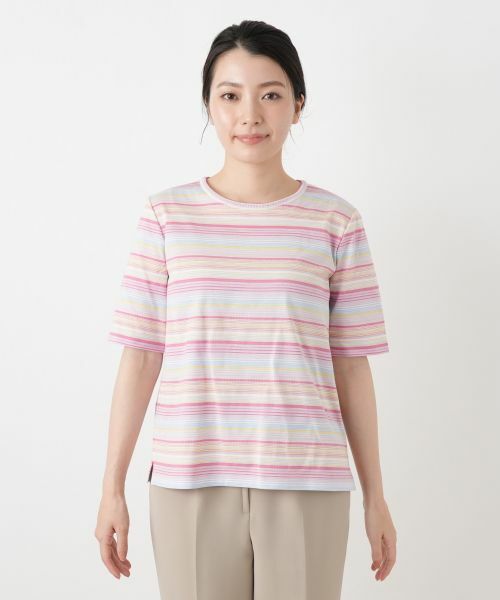 Leilian / レリアン カットソー | マルチカラーボーダーTシャツ【Leilian WHITE LABEL】 | 詳細7