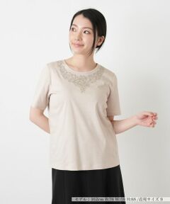 Leilian / レリアン カットソー | 刺繍クルーネックカットソー【Leilian WHITE LABEL】