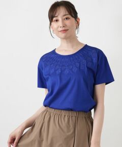 Leilian / レリアン カットソー | 刺繍クルーネックカットソー
