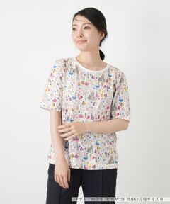 Leilian / レリアン Tシャツ | 総柄プリントクルーネックTシャツ