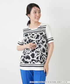 Leilian / レリアン Tシャツ | 幾何学柄クルーネックカットソー【ROCHAS Premiere】