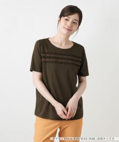 Leilian / レリアン カットソー | 刺繍クルーネックTシャツ【Leilian WHITE LABEL】