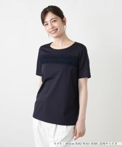 Leilian / レリアン カットソー | 刺繍クルーネックTシャツ【Leilian WHITE LABEL】