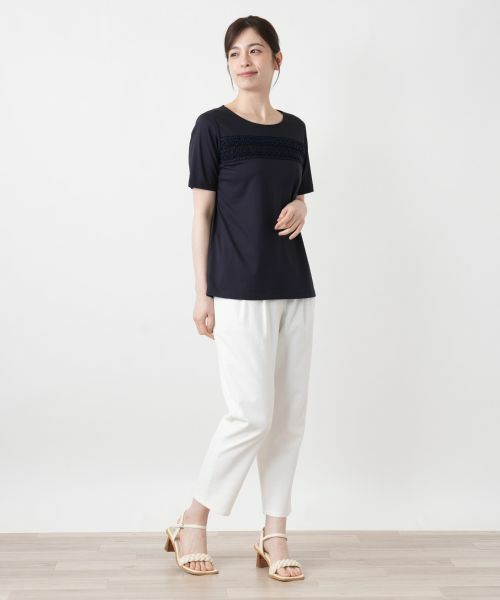Leilian / レリアン カットソー | 刺繍クルーネックTシャツ【Leilian WHITE LABEL】 | 詳細1