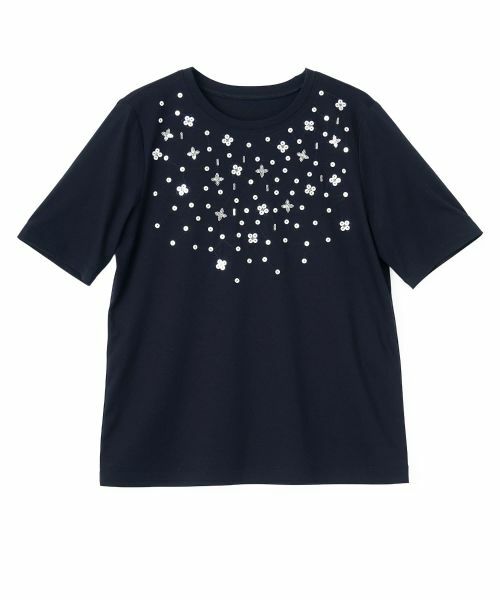 Leilian / レリアン Tシャツ | スパンコール刺繍カットソー【Leilian WHITE LABEL】（ネイビー）