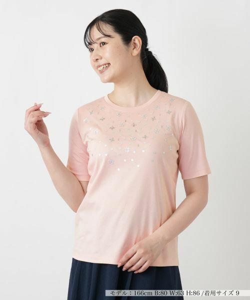Leilian / レリアン Tシャツ | スパンコール刺繍カットソー【Leilian WHITE LABEL】(ピンク)