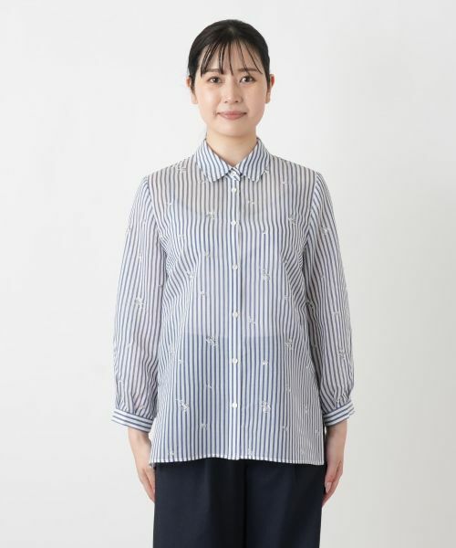 Leilian / レリアン シャツ・ブラウス | 刺繍ストライプブラウス【Leilian WHITE LABEL】 | 詳細7