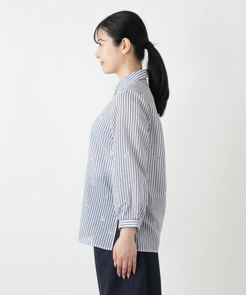 Leilian / レリアン シャツ・ブラウス | 刺繍ストライプブラウス【Leilian WHITE LABEL】 | 詳細8