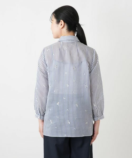 Leilian / レリアン シャツ・ブラウス | 刺繍ストライプブラウス【Leilian WHITE LABEL】 | 詳細9