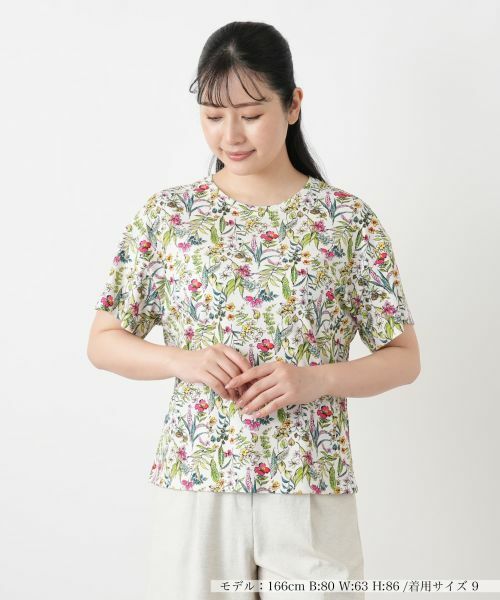 Leilian / レリアン Tシャツ | 小花柄クルーネックカットソー【Leilian WHITE LABEL】(アイボリー)